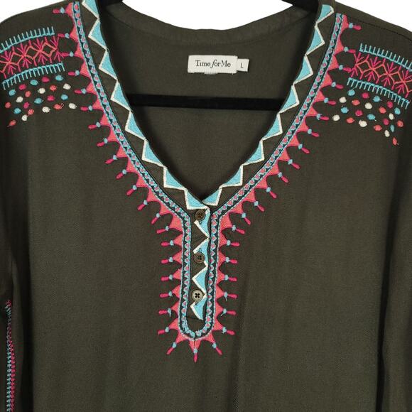 Time For Me Boho Style Embroidered Addison 100% viscose Tunic Top, Size Large - Picture 4 of 10